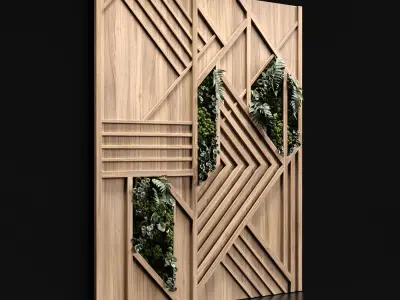 Wooden panels and vertical garden 3 3D model