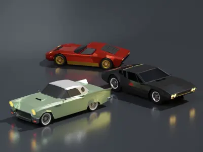 Lowpoly Vintage Cars Pack 1960s  Low-poly 3D model