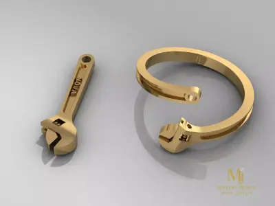 Industrial Style Ring and Wrench Pendant 3D Model 3D print model