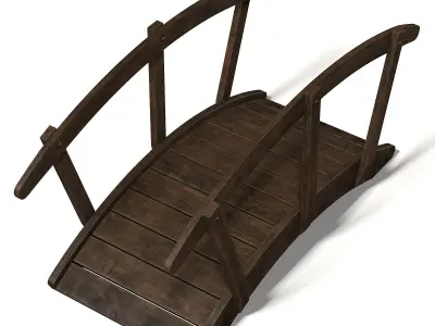 Small Dark Wooden Bridge 3D Model 3D model