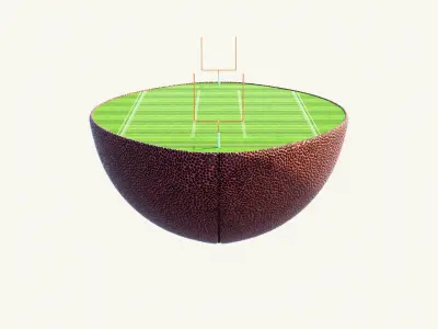 American Football Half Ball And Football Field 3D model