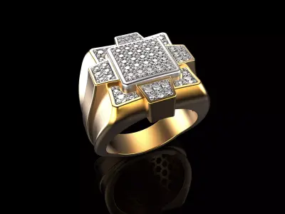 18K Yellow Gold Diamond Rings for Men 5 3D print model