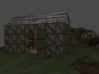 Library house on grassy field Low-poly 3D model