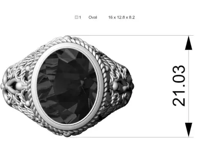 Ring with monograms and stone 3D print model