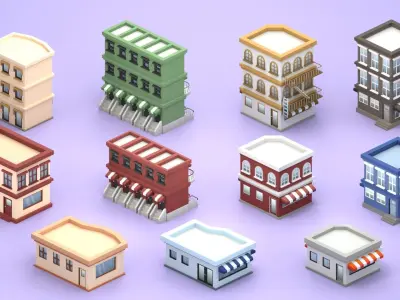 Cartoon Low Poly Building Pack Set1 Low-poly 3D model
