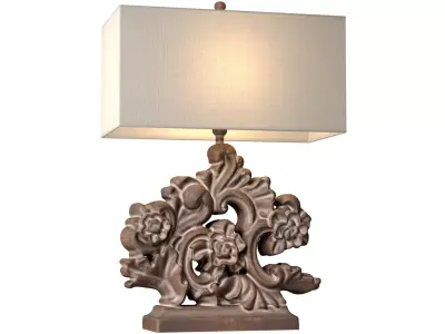 Rustic Distressed Nightstand Table Lamp Carved Wood Sculptural  3D model