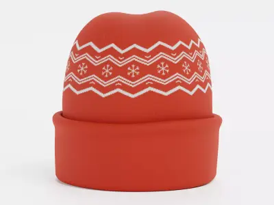 Winter Hat V2 - Red Beanie with Snowflake Pattern 3D model