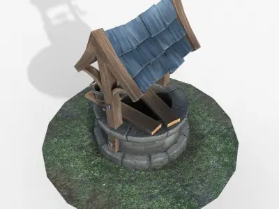 Well low poly water in middle of grassy area Low-poly 3D model
