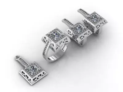 Mini Set Ring Pendant Earrings STL 3DM Womens Jewelry 3D print model