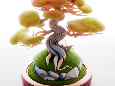 Fantasy Bonsai Tree Surreal Pot Swirling Plant 3D Low-poly 3D model