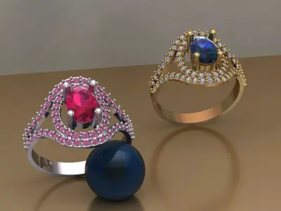 Oval Diamond Halo Ring  Free 3D print model