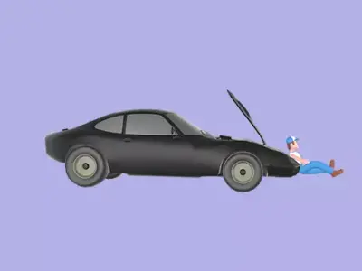 Stylized 3D Mechanic Sitting Relaxed by Car - Cartoon  3D model