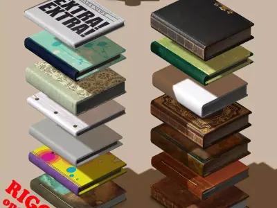 Rigged BOOK COLLECTION - 14 unique books 3D model