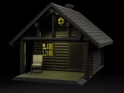 Country wooden house with a gazebo PBR low-poly game ready Low-poly 3D model