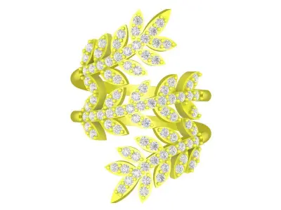 Elegant Leaf Inspired Ring with Pave Diamond Floral Design 4291 3D print model