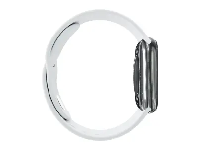 Apple Watch 7 - Silver Stainless Steel Case White Sport Band Low-poly 3D model