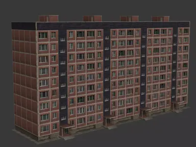 9 Floor Building 3D Model with Interiors and LOD Low-poly 3D model