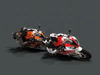 motorcycle rider in racing suit Low-poly 3D model
