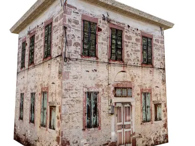 3D old low poly building model Low-poly 3D model