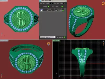 Luxury Dollar Sign Mens Ring With Diamonds Jewelry Gents Rings 3D print model