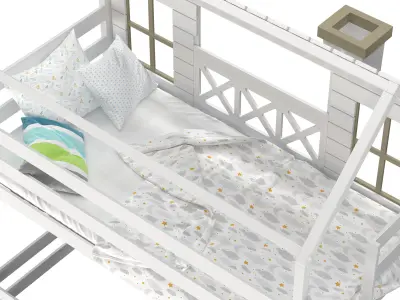 Childrens bed loft house Asnen - with ladder chest of drawers 3D model