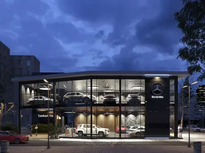 Exterior House - Night Scene 3D - Car showroom 3D model