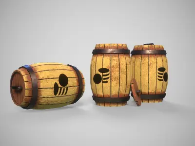 Stylized gameready barrel with golden coins Low-poly 3D model