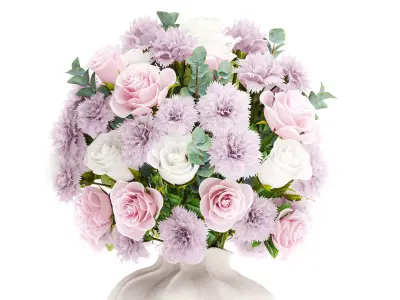 Delicate Bouquet White Pink Carnation Rose Vase decor new 3D model