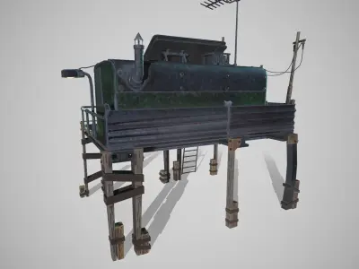 The Robot and his Shack Low-poly 3D model