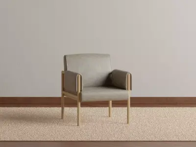 Detroit Wood Leather Chair 3D model