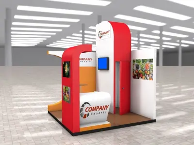 Exhibition Stand Booth stall 3x3m Height 376cm 3 Sides Open 3D model