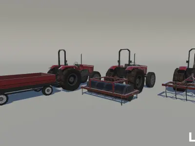 Tractor with accessories  Low-poly 3D model