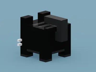 Voxel Black Cat Low-poly 3D model