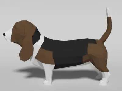 Low Poly Cartoon Basset Hound Dog Low-poly 3D model