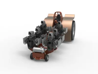 Pulling tractor with 6 engines V8 Version 3 Scale 1 to 25 3D print model