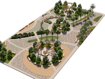 Detailed Public Square Landscape 3D Model Low-poly 3D model