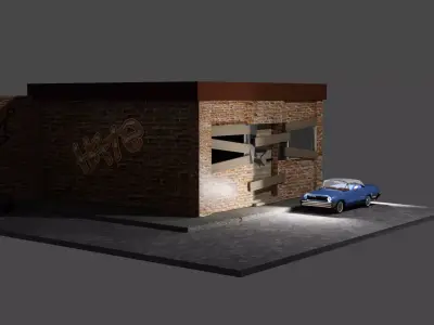 Car in a old street Low-poly 3D model