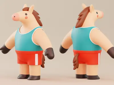 Cartoon Horse Character Illustration  Low-poly 3D model