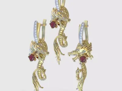 Dragon Earring and Pendant model 3D 0126 3D Model Pack