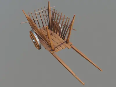medieval wooden cart Low-poly 3D model buy