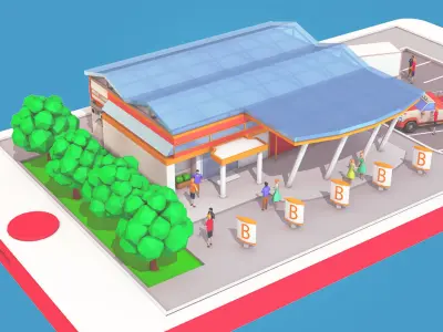 Cartoon Supermarket on Phone screen  Low-poly 3D model