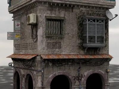 dilapidated two-story building 3D model