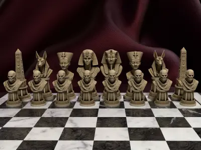 Egyptian Chess Set - Pharaohs - Gods  Ancient Egypt Chess SeT 3D 3D print model
