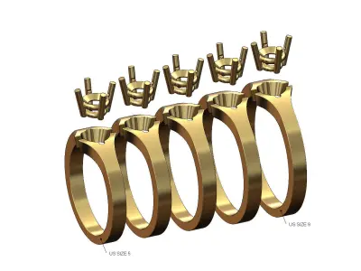 5mm diamond 2 tone solitaire ring US sizes 5to9  3D print model