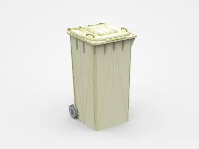 Yellow Trash Bin With Two Wheels 3D model