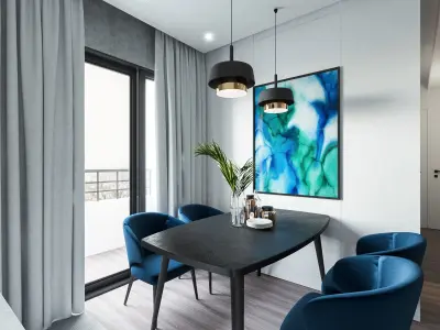 Paris living and dining room interior 3D print model