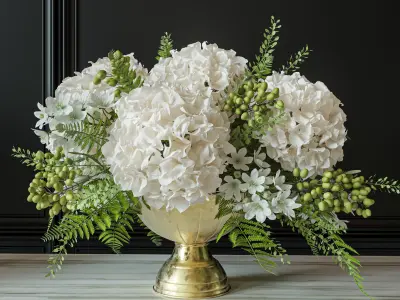 Flower Set 052 White Hydrangea and Olive 3D model