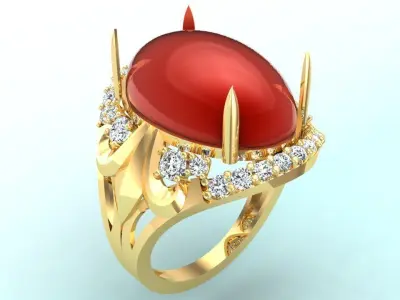 Gemstone Rings - Oval stone ring - Womens Rings 3D print model
