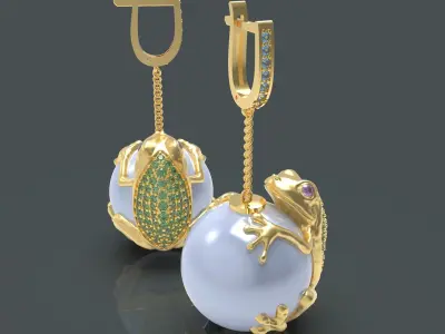 frog pearl earrings 3D printable model  3D print model