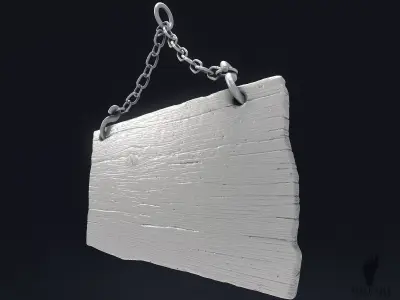 3D Wooden Sign with Chains 3D model